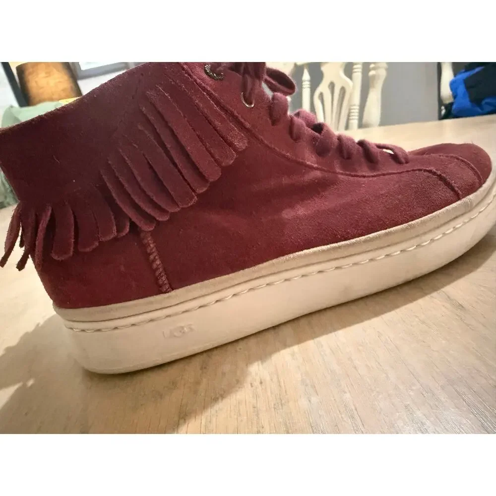 UGG Cali Brecken Lace High Fringe Pinot Noir Suede Sneakers men’s 8.5